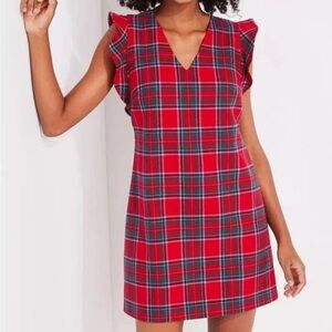 Vineyard Vines Nantucket Tartan Flutter Sleeve Shift Dress Holiday Festive Red